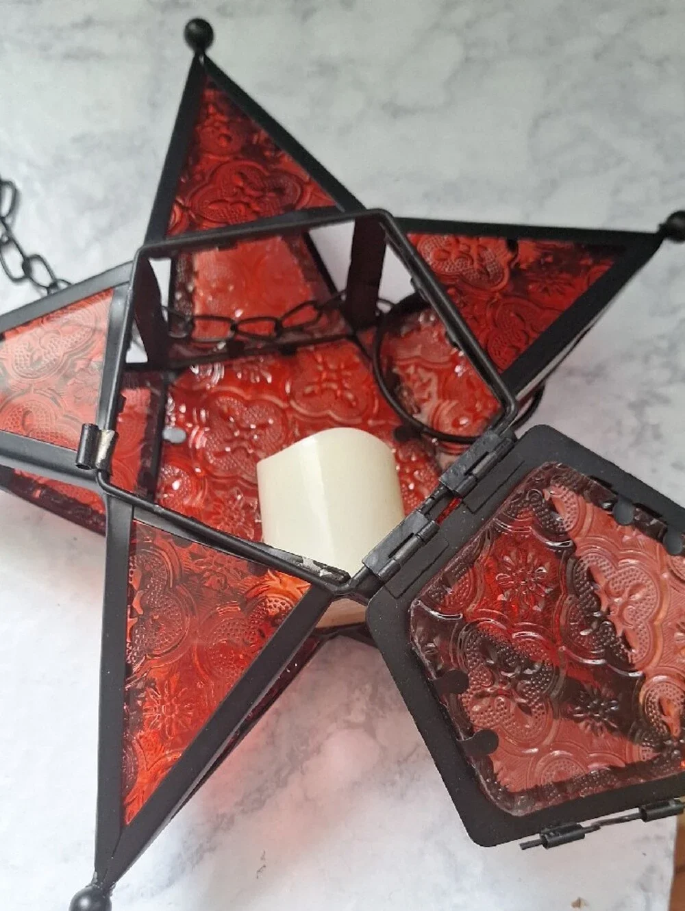 Red Star Mosaic Metal Lantern - Home Accents, Garden, Holiday